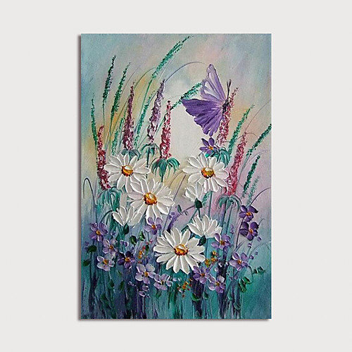 

Oil Painting Hand Painted Vertical Abstract Floral / Botanical Modern Stretched Canvas