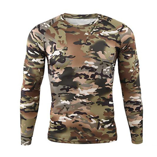 

Men's Camo Hiking Sweatshirt Long Sleeve Outdoor Quick Dry Ultraviolet Resistant Stretchy Sweat-wicking Tee / T-shirt Autumn / Fall Spring Terylene Climbing Camping / Hiking / Caving GrayWhite Light