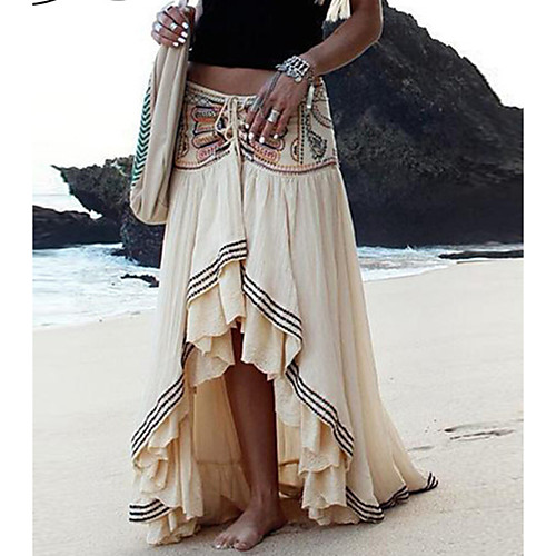 

Women's Cotton Asymmetrical Swing Skirts - Color Block Beige S M L