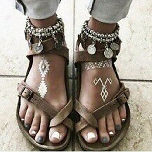 

Women's Sandals Flat Sandal Summer Flat Heel Open Toe Daily Solid Colored Suede / PU Black / Brown