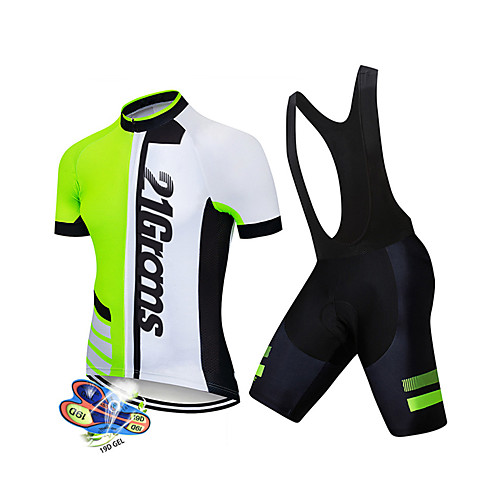 

21Grams Men's Short Sleeve Cycling Jersey with Bib Shorts Black / Green Patchwork Geometic Bike Clothing Suit UV Resistant Breathable 3D Pad Quick Dry Sweat-wicking Sports Patchwork Mountain Bike MTB