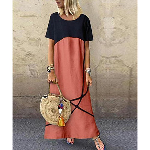 

Women's Maxi long Dress Loose - Short Sleeves Color Block Loose Red Gray M L XL XXL XXXL XXXXL XXXXXL