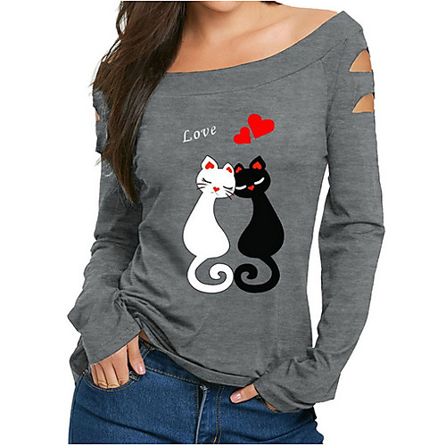 

Women's Geometric Print T-shirt Daily Black / Red / Gray