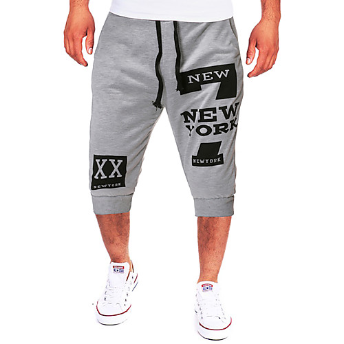 

Men's Sporty Slim Sweatpants Pants Solid Colored Knee Length Patchwork White Black Light gray