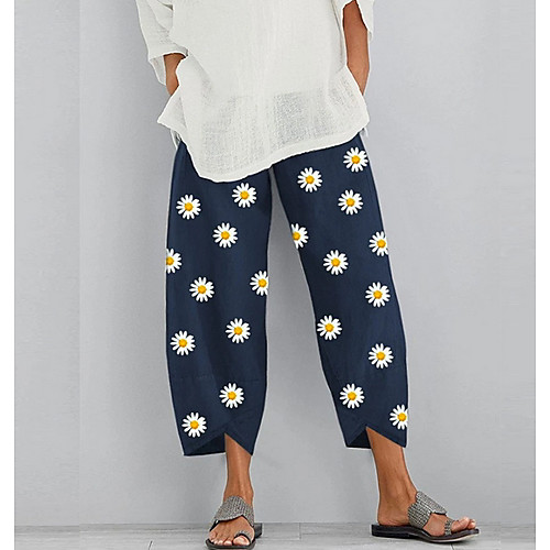 

Women's Basic Loose Chinos Pants - Floral Daisy White Khaki Navy Blue S / M / L