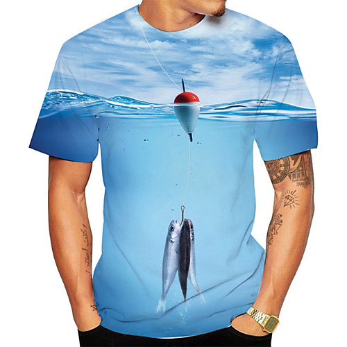 

Men's Plus Size 3D Scenery Print T-shirt Basic Daily Going out Round Neck Light Blue / Short Sleeve / Animal