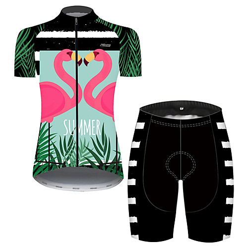 

21Grams Women's Short Sleeve Cycling Jersey with Shorts PinkGreen Stripes Flamingo Floral Botanical Bike Clothing Suit Breathable 3D Pad Quick Dry Ultraviolet Resistant Reflective Strips Sports