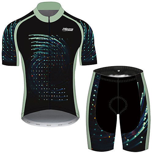 

21Grams Men's Short Sleeve Cycling Jersey with Shorts Spandex Black / Green Polka Dot Solid Color Bike UV Resistant Quick Dry Breathable Sports Polka Dot Mountain Bike MTB Road Bike Cycling Clothing