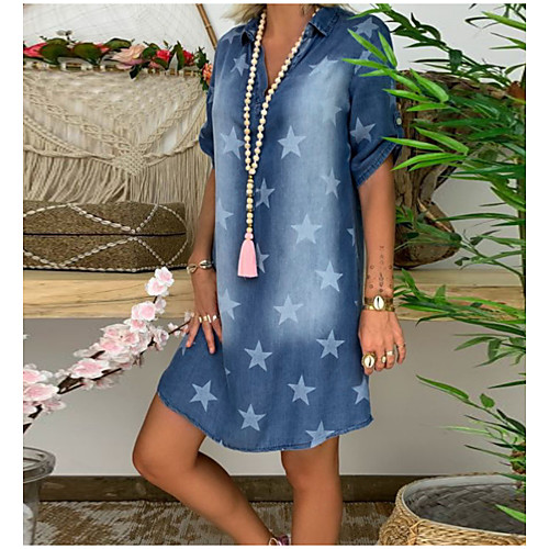 

Women's Shirt Dress - Long Sleeve Solid Color V Neck Blue S M L XL XXL XXXL