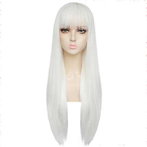 

GAGA LADY Cosplay Wigs Women's Straight bangs 26 inch Heat Resistant Fiber kinky Straight White Adults' Anime Wig