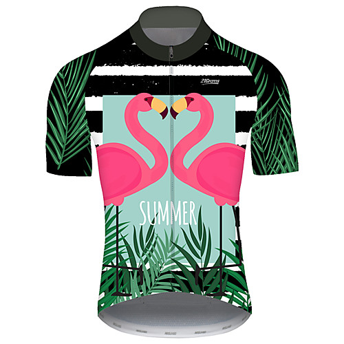 

21Grams Men's Short Sleeve Cycling Jersey PinkGreen Flamingo Floral Botanical Animal Bike Jersey Top Mountain Bike MTB Road Bike Cycling UV Resistant Quick Dry Breathable Sports Clothing Apparel