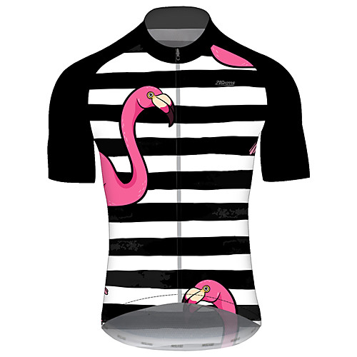 

21Grams Men's Short Sleeve Cycling Jersey Black / White Stripes Flamingo Animal Bike Jersey Top Mountain Bike MTB Road Bike Cycling UV Resistant Breathable Quick Dry Sports Clothing Apparel