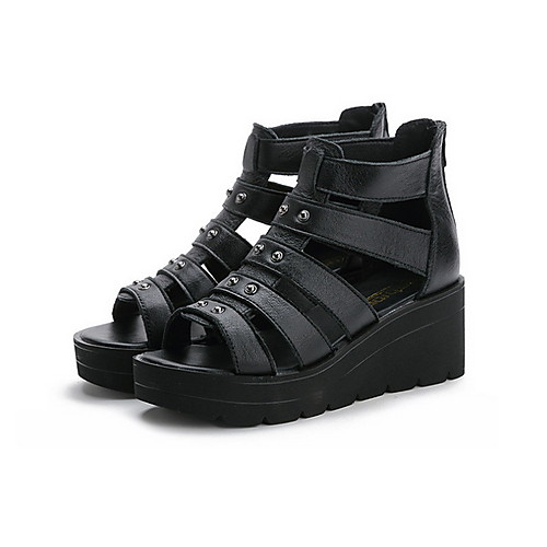 

Women's Sandals Wedge Sandals Summer Wedge Heel Peep Toe Roman Shoes Daily PU Black