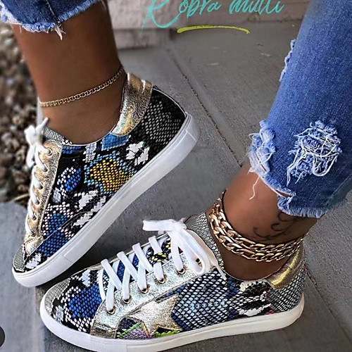 

Women's Sneakers Flat Heel Round Toe Canvas Running Shoes Fall & Winter Brown / Black / White / Rainbow