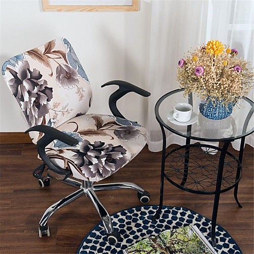 

Pink Floral Print Computer Office Chair Cover Split Protective Stretchable Cloth Polyester Universal Desk Task Chair Chair Covers Stretch Thicken Rotating Chair Slipcover