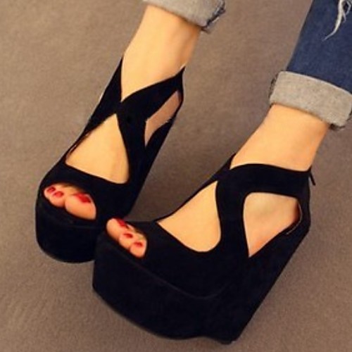 

Women's Sandals Wedge Sandals Summer Wedge Heel Open Toe Daily Suede Black