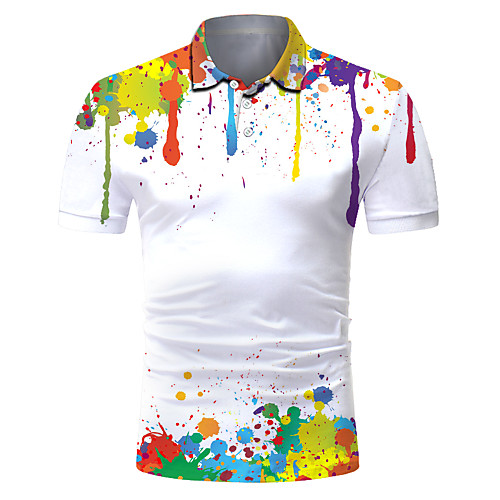 

Men's 3D Abstract Print Polo Rock Exaggerated Club Weekend Shirt Collar White / Short Sleeve