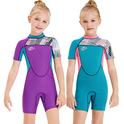 

Dive&Sail Boys' Girls' Shorty Wetsuit 2.5mm SCR Neoprene Diving Suit Windproof Anatomic Design Short Sleeve Back Zip Patchwork Autumn / Fall Spring Summer / High Elasticity / Kids