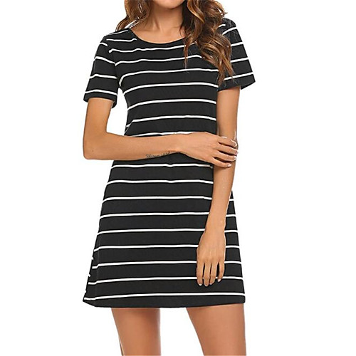 

Women's A Line Dress - Short Sleeves Striped Backless White Black S M L XL XXL / Cotton