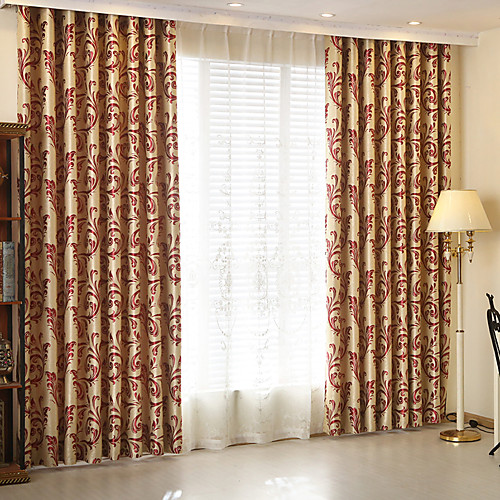 

Two Panel American Country Style Red Jacquard Living Room Bedroom Blackout Curtains