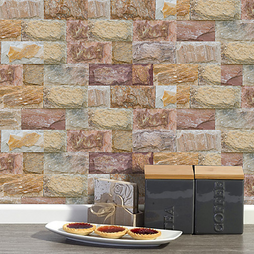 

20x10cmx9pcs Brown Stone Brick Wall Stickers Retro Oil-proof Waterproof Tile Wallpaper For Kitchen Bathroom Ground Wall House Decoration