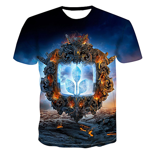 

Men's 3D Slim T-shirt Basic Daily Round Neck Blue / Short Sleeve