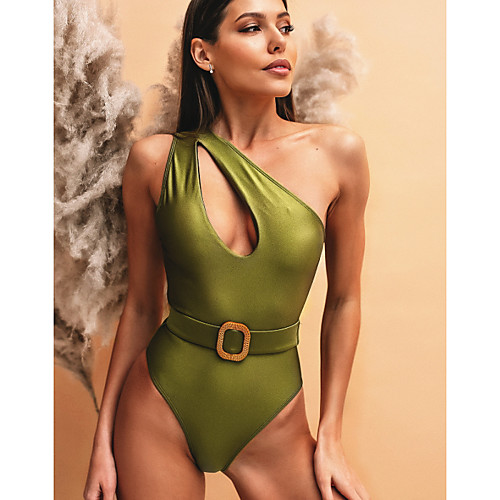 

Women's One-piece Swimwear Swimsuit - Geometric Solid Colored S M L Yellow Green
