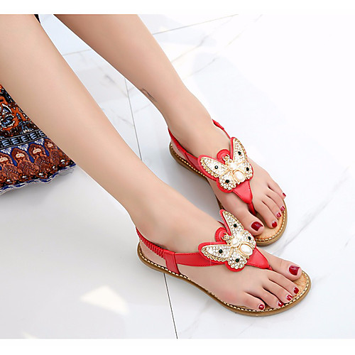 

Women's Sandals Flat Sandal Summer Flat Heel Open Toe Daily PU White / Black / Red