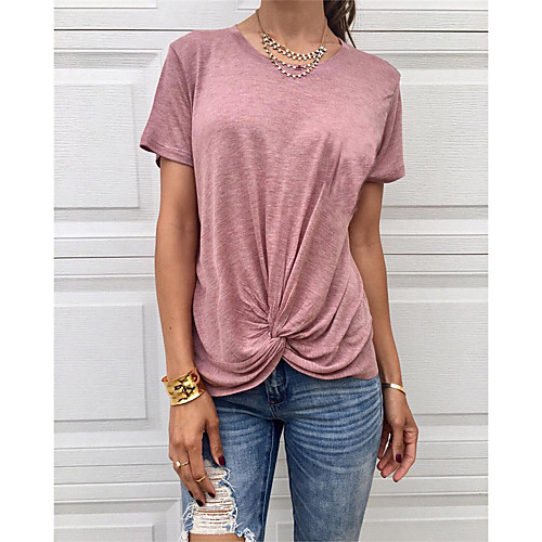 

Women's Going out Weekend Sexy EU / US Size Blouse - Solid Colored Dusty Rose, Cut Out Off Shoulder Blushing Pink