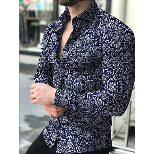 

Men's Shirt Geometric Long Sleeve Sports Tops White Black Navy Blue