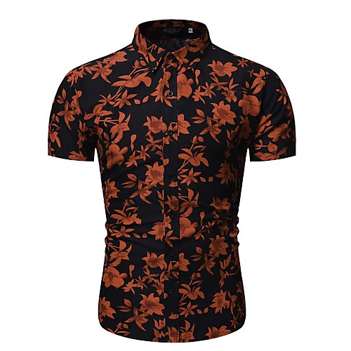 

Men's Floral Geometric Shirt Daily Red / Yellow / Short Sleeve