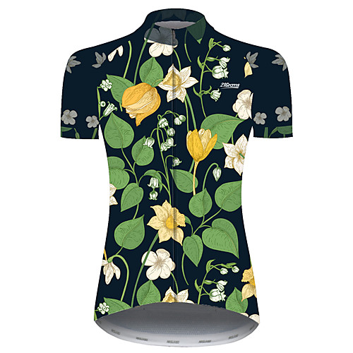 

21Grams Women's Short Sleeve Cycling Jersey Green / Black Floral Botanical Animal Bike Jersey Top Mountain Bike MTB Road Bike Cycling UV Resistant Quick Dry Breathable Sports Clothing Apparel