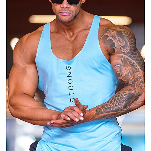 

Men's Letter Tank Top - Cotton Sports White / Blue / Yellow / Gray / Sleeveless