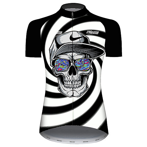 

Aokang Women's Short Sleeve Cycling Jersey Black / White Stripes Novelty Skull Bike Jersey Top Mountain Bike MTB Road Bike Cycling UV Resistant Breathable Quick Dry Sports Clothing Apparel / Stretchy