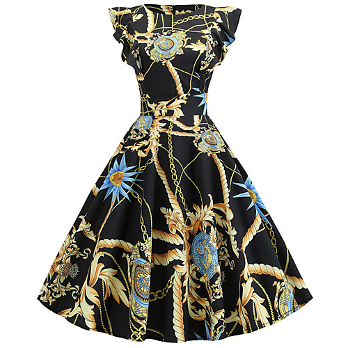 

Women's A Line Dress - Sleeveless Print Patchwork Print Street chic Party Daily Black S M L XL XXL / Cotton