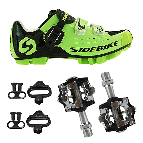 

SIDEBIKE Adults' Cycling Shoes With Pedals & Cleats Mountain Bike Shoes Nylon Cushioning Cycling Green / Black Men's Cycling Shoes / Hook and Loop