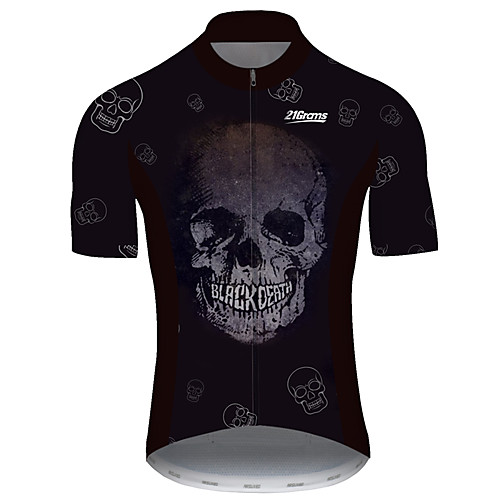 

21Grams Men's Short Sleeve Cycling Jersey Black Skull Bike Jersey Top Mountain Bike MTB Road Bike Cycling UV Resistant Breathable Quick Dry Sports Clothing Apparel / Stretchy / Race Fit / Italian Ink