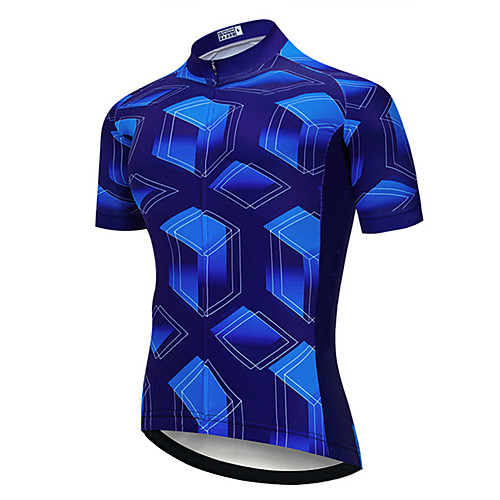 

21Grams Men's Short Sleeve Cycling Jersey Blue 3D Gradient Cube Bike Jersey Top Mountain Bike MTB Road Bike Cycling UV Resistant Breathable Quick Dry Sports Clothing Apparel / Stretchy / Race Fit