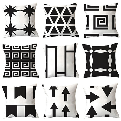 

Set of 9 Polyester Pillow Cover, Geometric Geometic Simple Classic Square Traditional Classic Throw Pillow