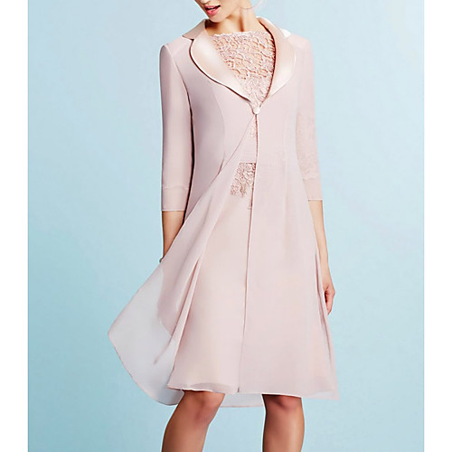

Sheath / Column Mother of the Bride Dress Elegant Bateau Neck Knee Length Lace Polyester 3/4 Length Sleeve with Lace 2021