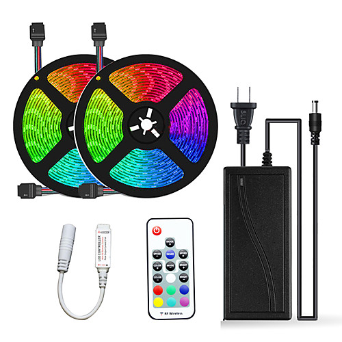 

2x5M Flexible LED Light Strips Light Sets RGB Tiktok Lights 300 LEDs SMD5050 10mm 1 12V 6A Adapter 17-Key Remote Controller 1 set Multi Color Waterproof Cuttable Party 12 V