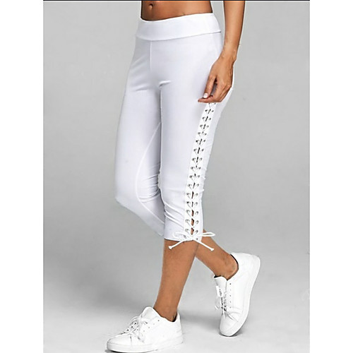

Women's Sporty Legging - Solid Colored Mid Waist White Black S M L