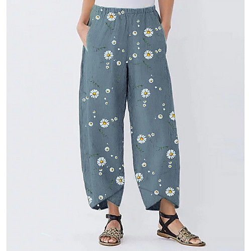 

Women's Basic Loose Harem Pants - Floral Daisy Blue M / L / XL