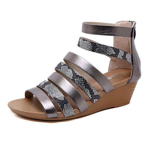 

Women's Sandals Wedge Sandals Summer Wedge Heel Peep Toe Roman Shoes Daily PU Gold / Gray