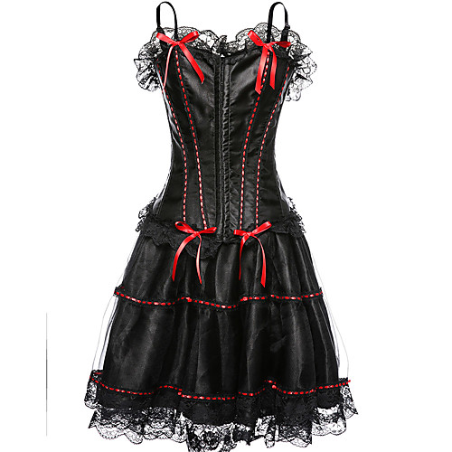 

Women's Lace Up Corset Dresses - Sexy / Bowknot / Lace, Tie Back / Color Block Blushing Pink Red S M L