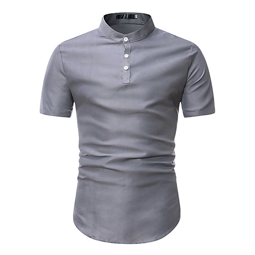 

Men's Solid Colored Shirt Business Chinoiserie Work Weekend Standing Collar Gray / Short Sleeve