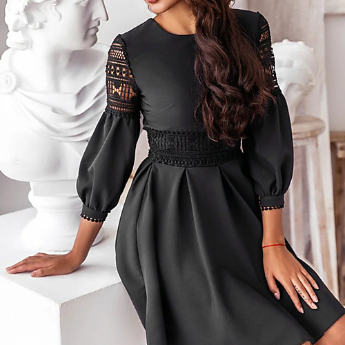 

Women's A Line Dress - 3/4 Length Sleeve Solid Color White Black S M L