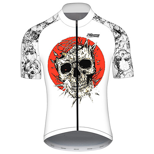 

21Grams Men's Short Sleeve Cycling Jersey Red / White Novelty Skull Bike Jersey Top Mountain Bike MTB Road Bike Cycling UV Resistant Breathable Quick Dry Sports Clothing Apparel / Stretchy / Race Fit