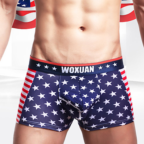 

Men's 1 Piece Print Boxers Underwear - Normal, National Flag Low Waist Blue S M L / Stretchy