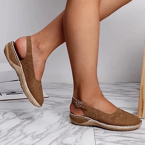 

Women's Sandals Wedge Sandals Flat Sandal Spring & Summer Wedge Heel Round Toe Daily Office & Career PU Black / Pink / Brown